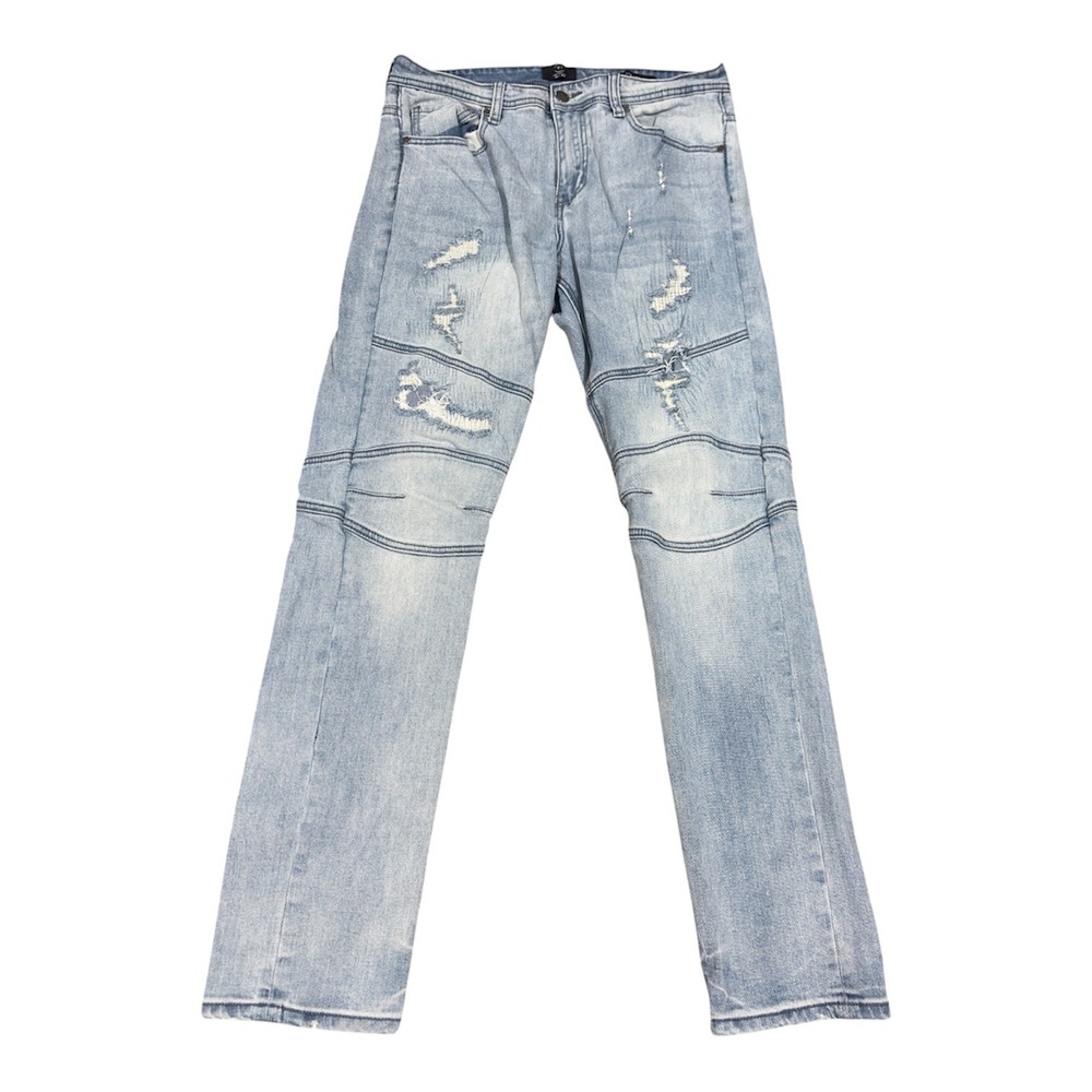 Cotton On 91 Mens Moto Slim Leg Jeans Light Wash Distressed Biker Denim 34 x 34